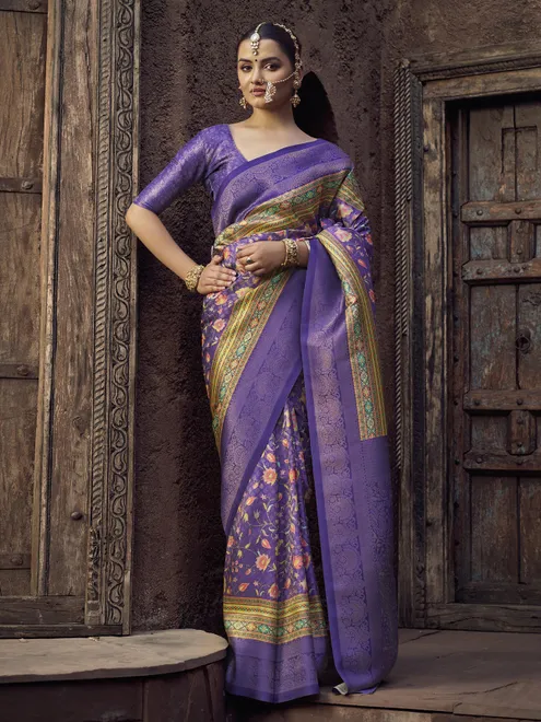 Purple silk saree with zari elegance