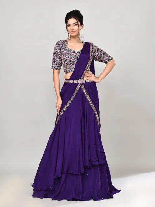 Purple silk sweetheart neck lehenga choli