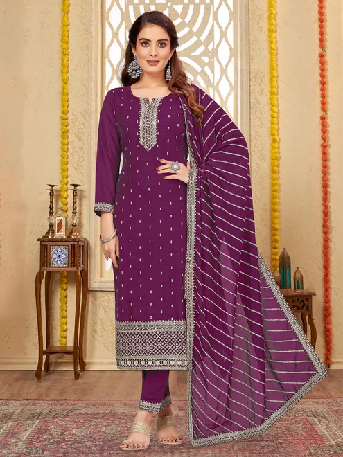 Purple silk zari work salwar suit