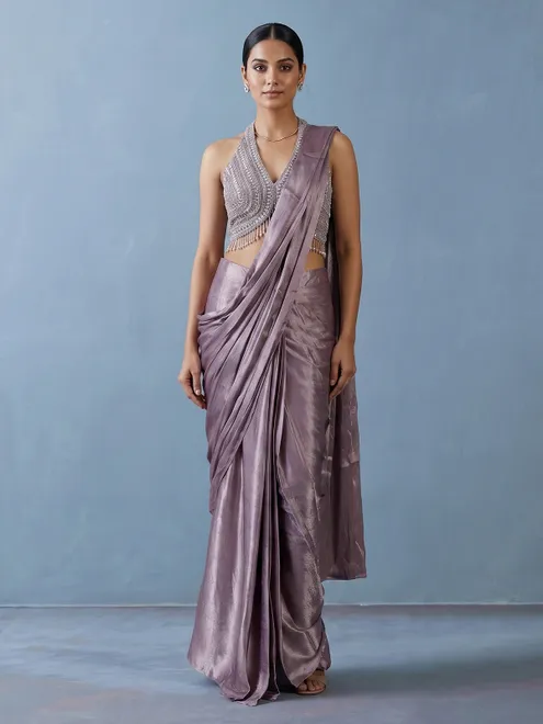 Purple tissue silk designer ready to wear saree