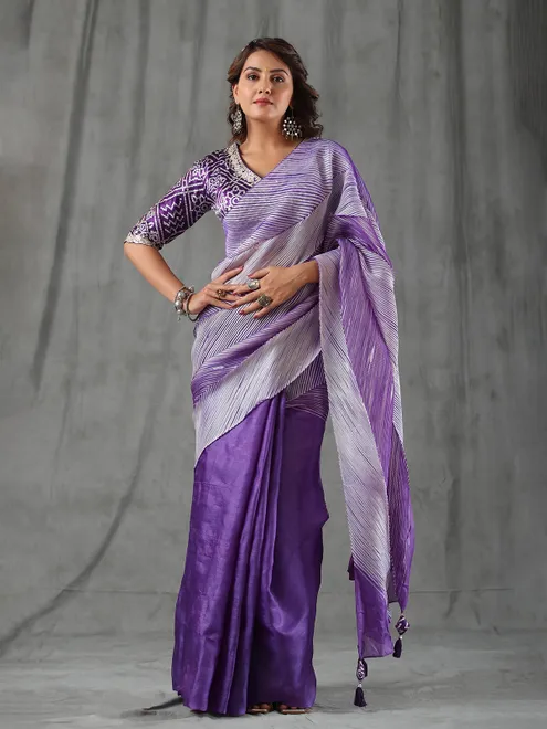 Purple tussar silk half n half saree