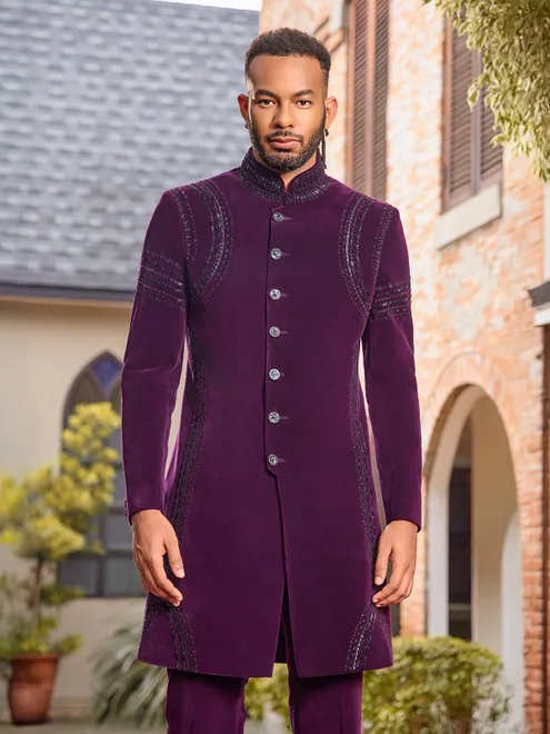 Purple velvet cutdana indo western with pants