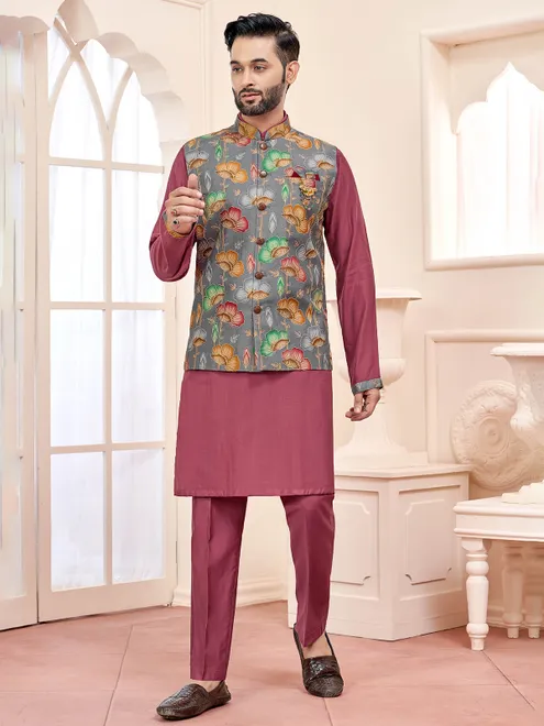 Radiant bright wine waistcoat set with fine craftsmanship