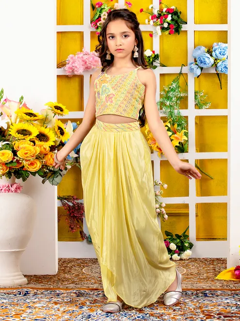 Radiant yellow designer crepe silk indowestern suit