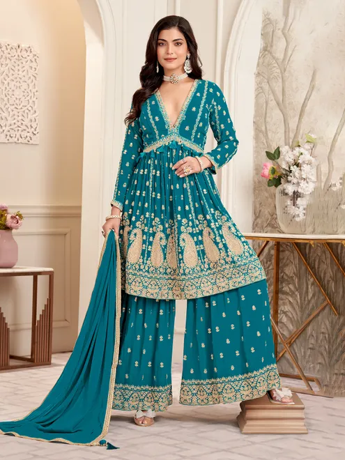 Rama blue georgette pakistani palazzo Suit