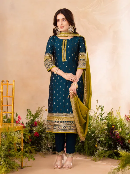 Rama blue pakistani style silk salwar suit