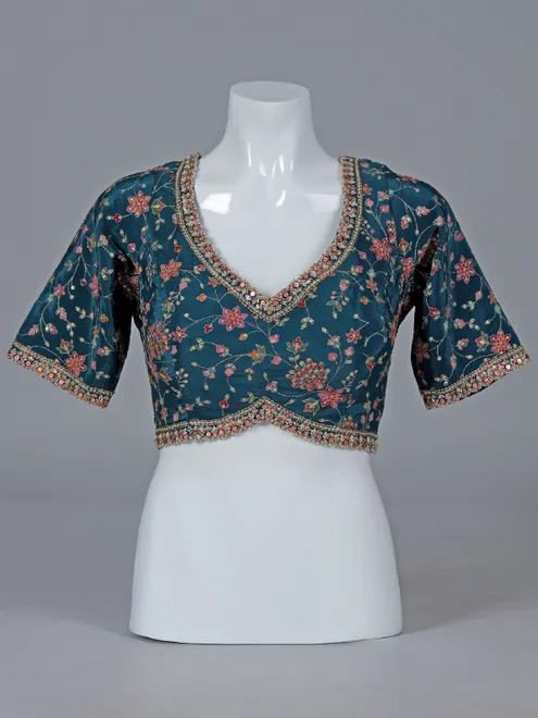 Rama blue printed blouse in modal silk