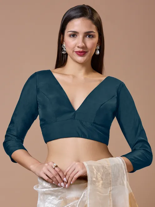 Rama blue silk blouse with V neck