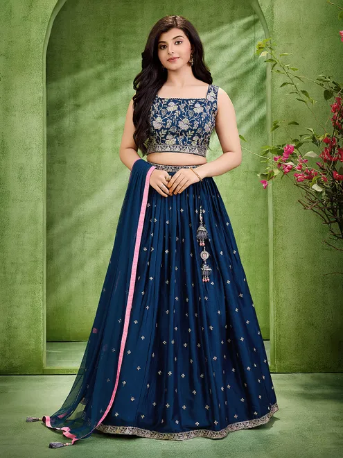 Rama blue silk sparkle lehenga choli