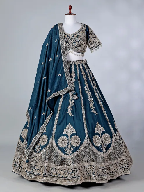 Rama blue silk sweetheart lehenga choli with dupatta