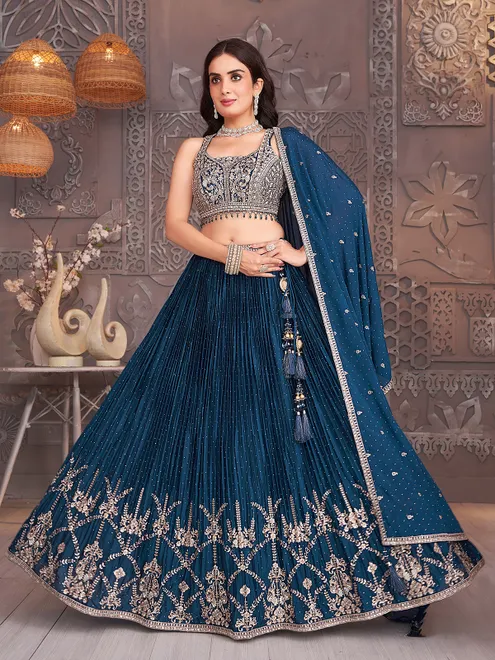 Rama blue sweetheart silk lehenga choli