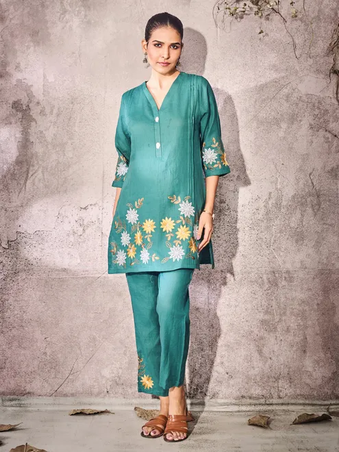 Rama green cotton kurti set for women