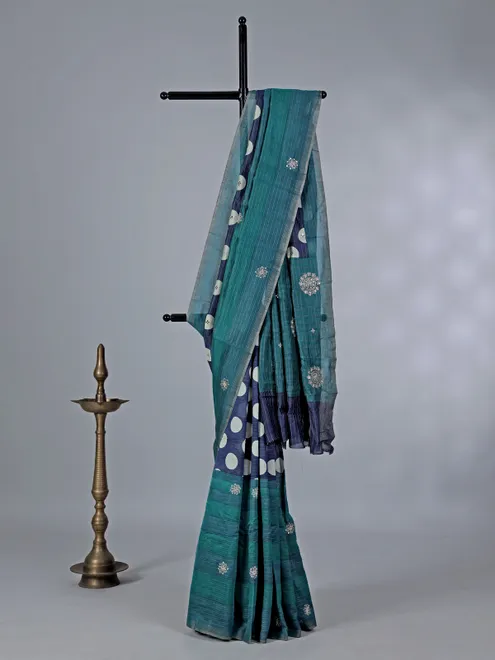 Rama green cotton silk saree for wedding wear