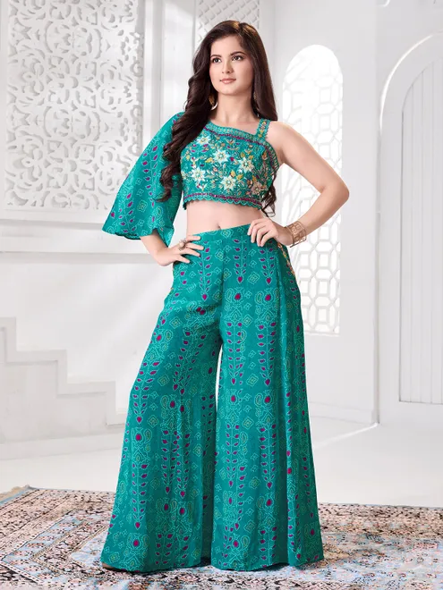 Rama green designer silk palazzo outfit