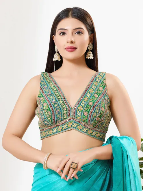 Rama green georgette embroidered festive blouse