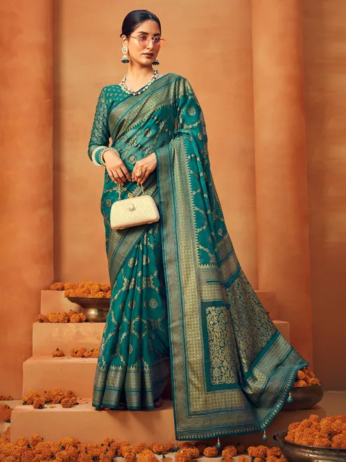 Rama green georgette zari worked saree