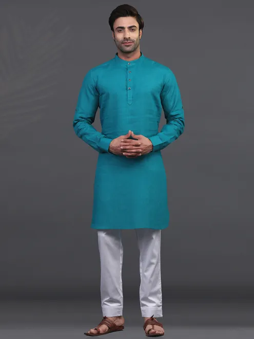Rama green linen festive wear  Men Kurta pajama