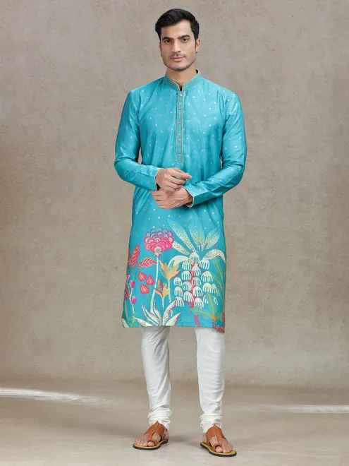 Aqua regal sophisticated kurta suit with embroidery
