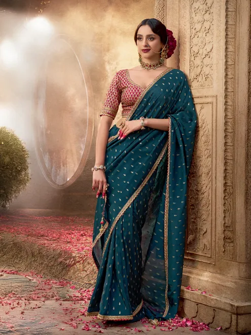 Rama green saree in viscose crepe silk