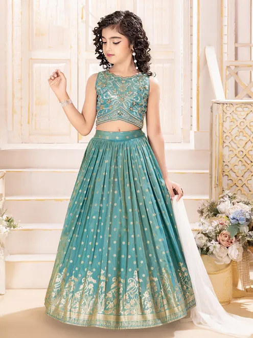 Rama green silk lehenga choli with zari shine