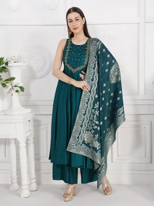 Rama green silk palazzo kurti set for featival