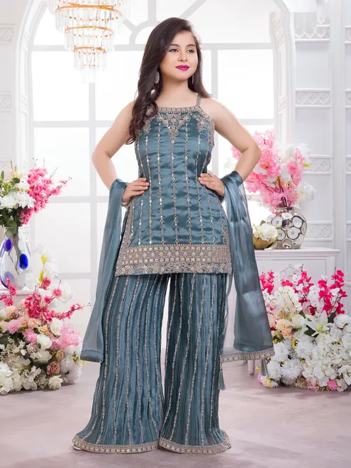 Rama green silk palazzo suit with for wedding