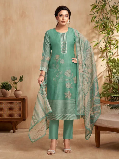 Rama green silk printed festive salwar suit