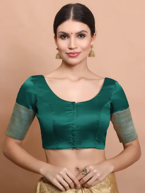 Rama green silk ready made blouse with zari weaving
