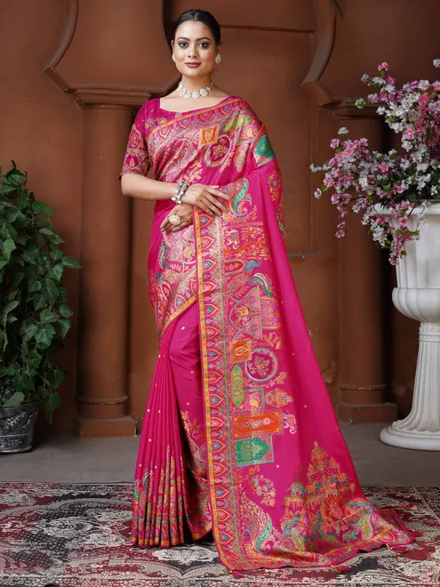Rani color dola silk saree for festive