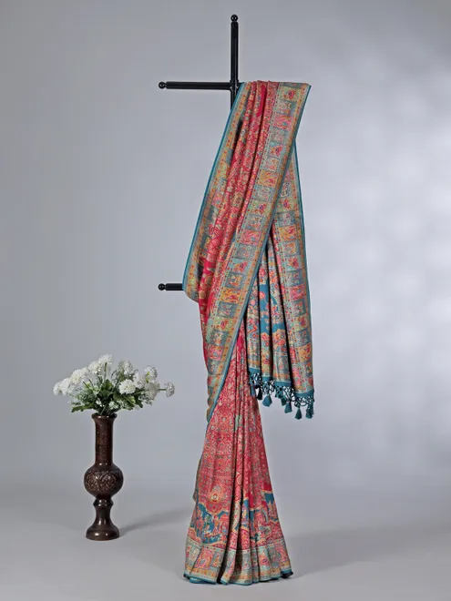 Rani color pashmina silk festive wear saree