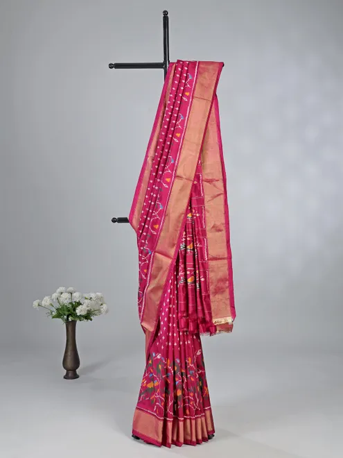 Rani color patola silk saree with printed