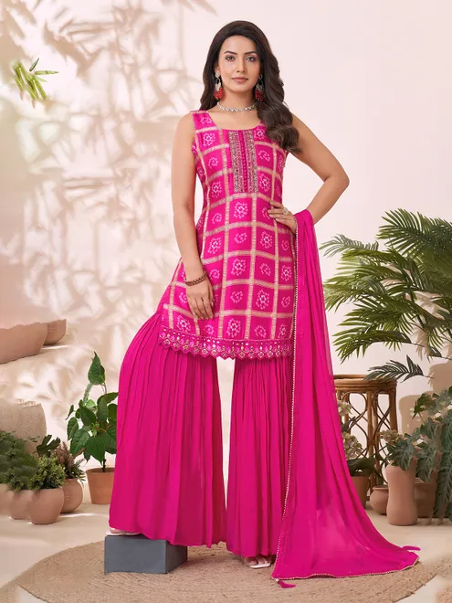 Rani color printed sharara suit in silk
