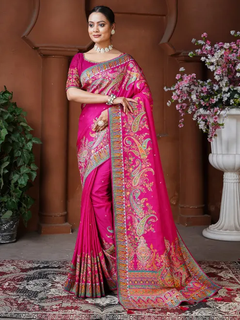 Rani color reaham weaving dola silk saree