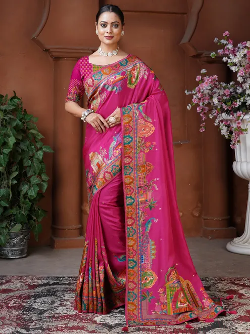 Rani color saree in dola silk