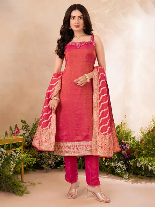 Rani color silk festive salwar suit