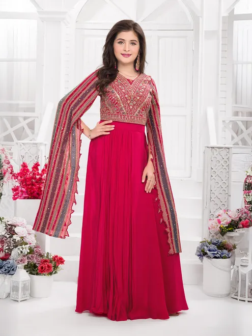 Rani colour silk designer palazzo suit for wedding wear