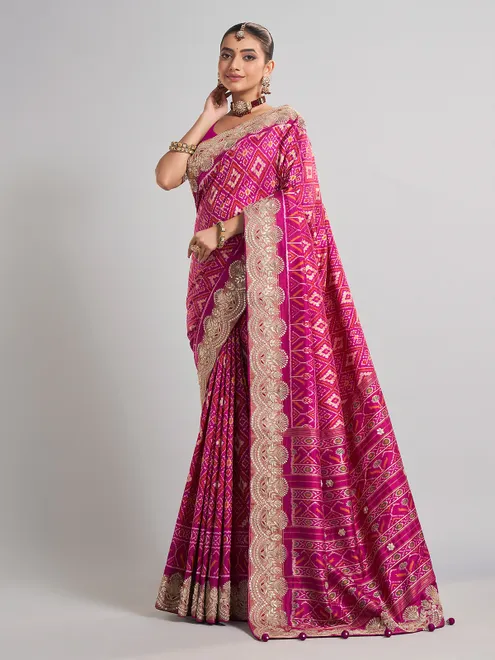 Rani patola silk saree with heavy zari work for weddings