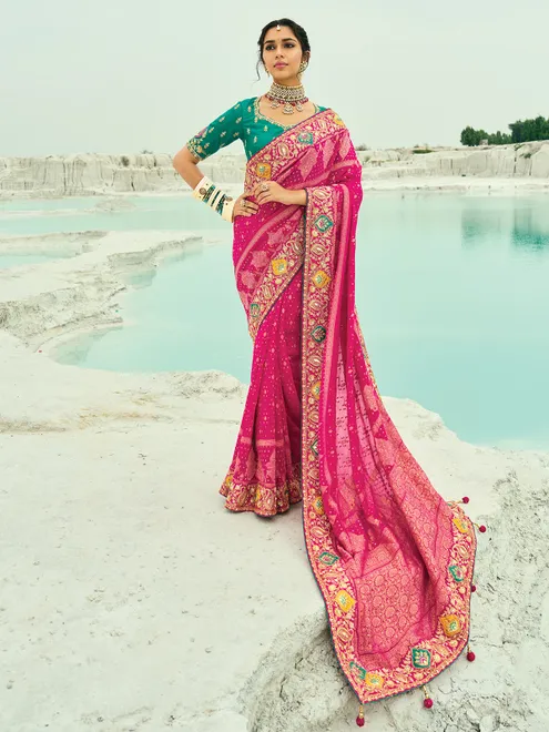 Rani pink bandhej georgette saree