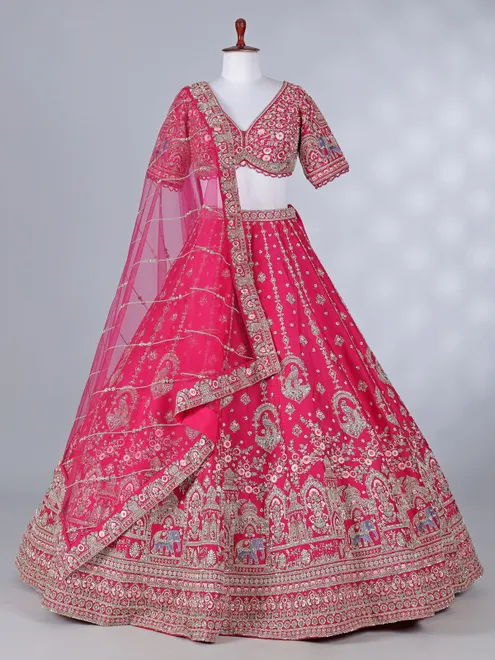 Rani pink bridal lehenga choli in raw silk