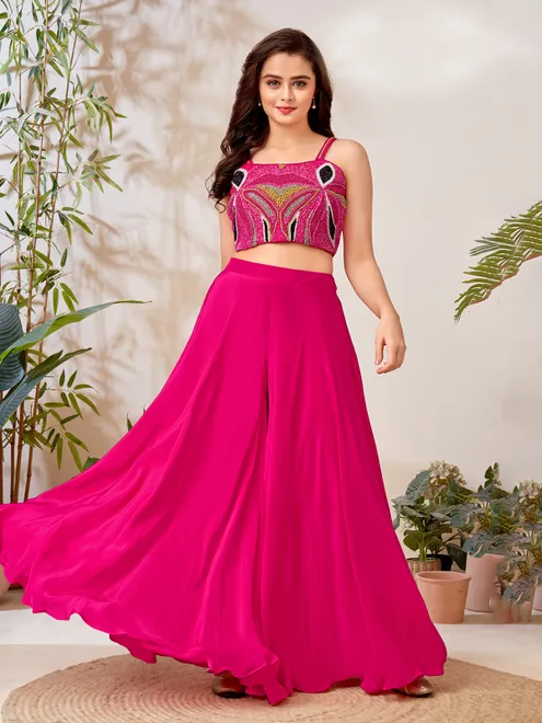 Rani pink crepe palazzo salwar suit