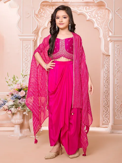 Rani pink designer satin silk indo western suit