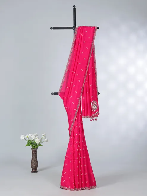 Rani pink dola silk saree for festivals