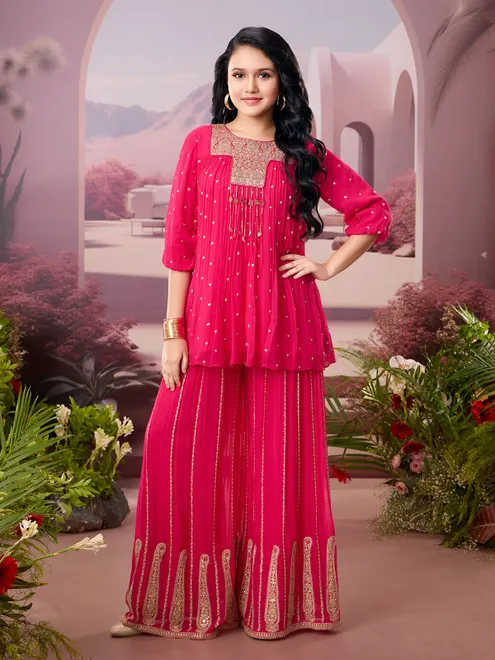 Rani pink georgette palazzo designer salwar suit