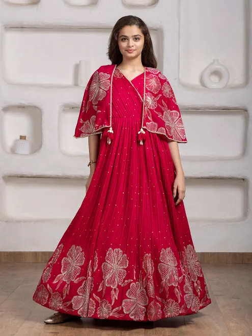 Rani pink georgette with jacket gown
