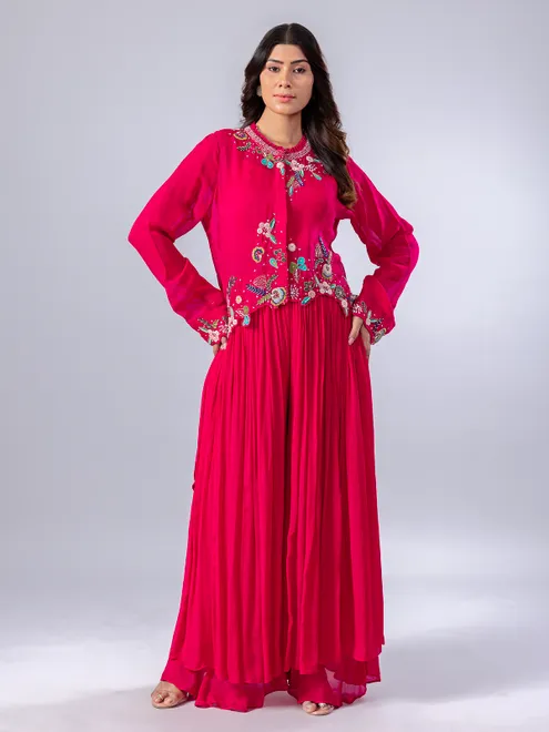 Rani pink jacket style palazzo suit