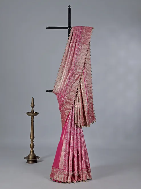 Rani pink kanjivaram silk saree for wedding wear