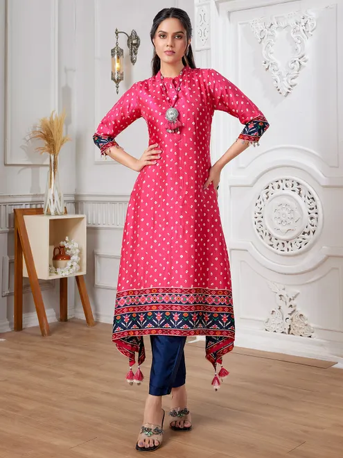 Rani pink kurti russian silk set