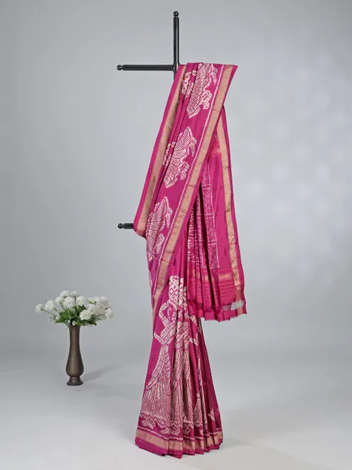 Rani pink patola silk saree for wedding wear