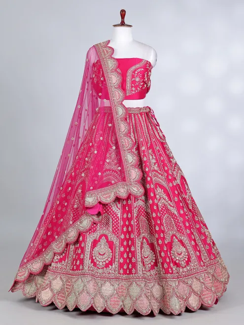 Rani pink raw silk bridal lehenga choli