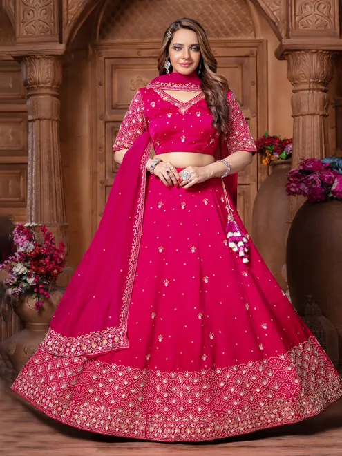Rani pink raw silk traditional lehenga choli